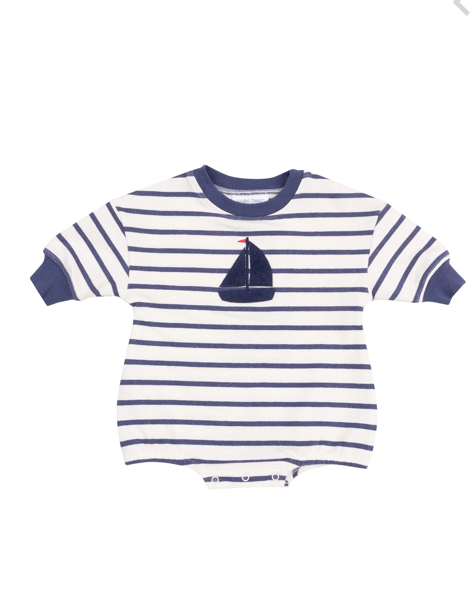 Navy Stripe French Terry Sweatshirt Bubble With Applique