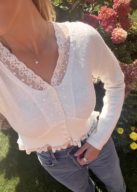 Sweet Lace Knitted Cardi - Cream