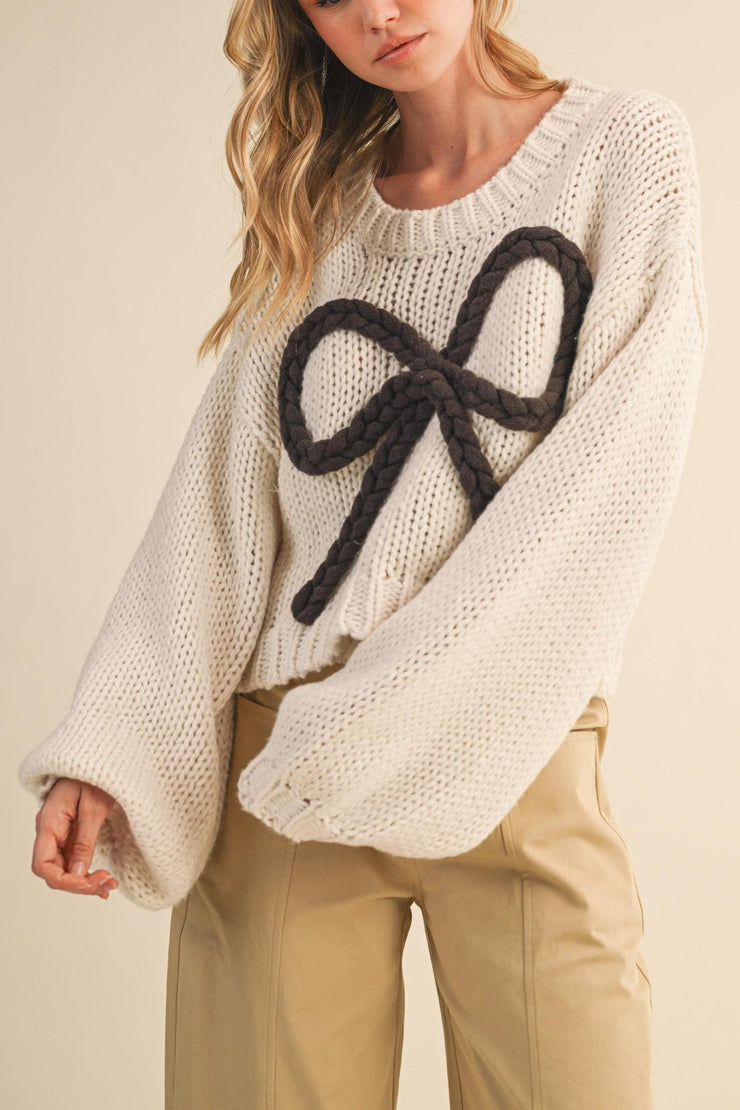 Bow Babe Chunky Sweater - Cream
