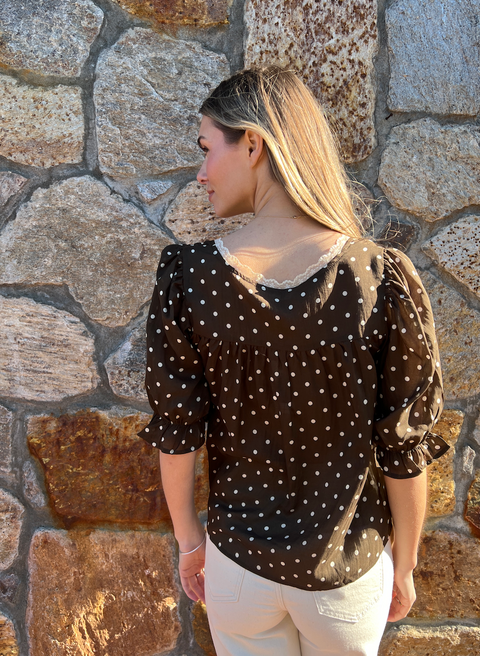 Sweet Talker Ribbon Dot Top - Brown