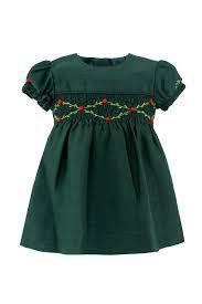 Baby Girl Green Flora Smocked Silk Short Sleeve Dress