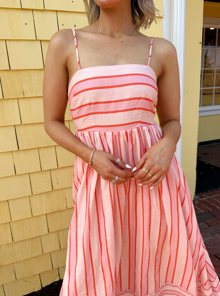 pink blush striped dress Nina Striped Dress in Blush by Three Bird Nest