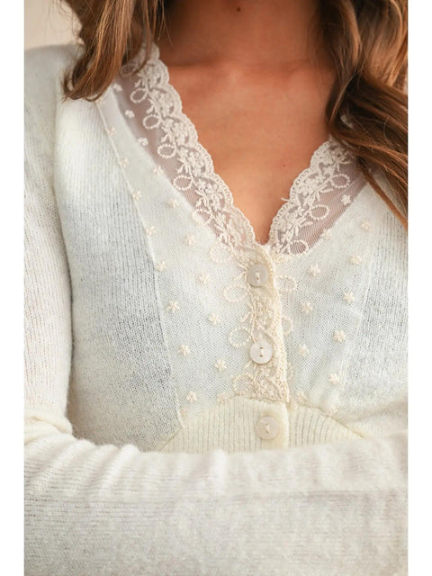 Sweet Lace Knitted Cardi - Cream