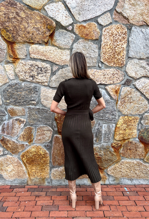 Wishlist Ribbed Belt Dress - Dark Olive
