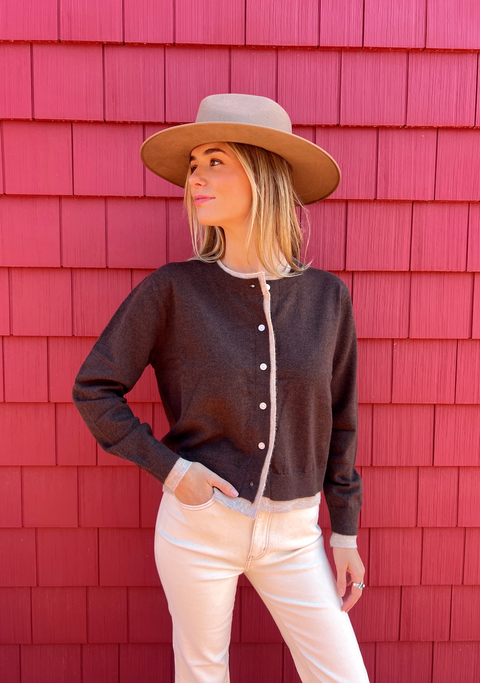 Falling For You Contrast Button Up Cardi