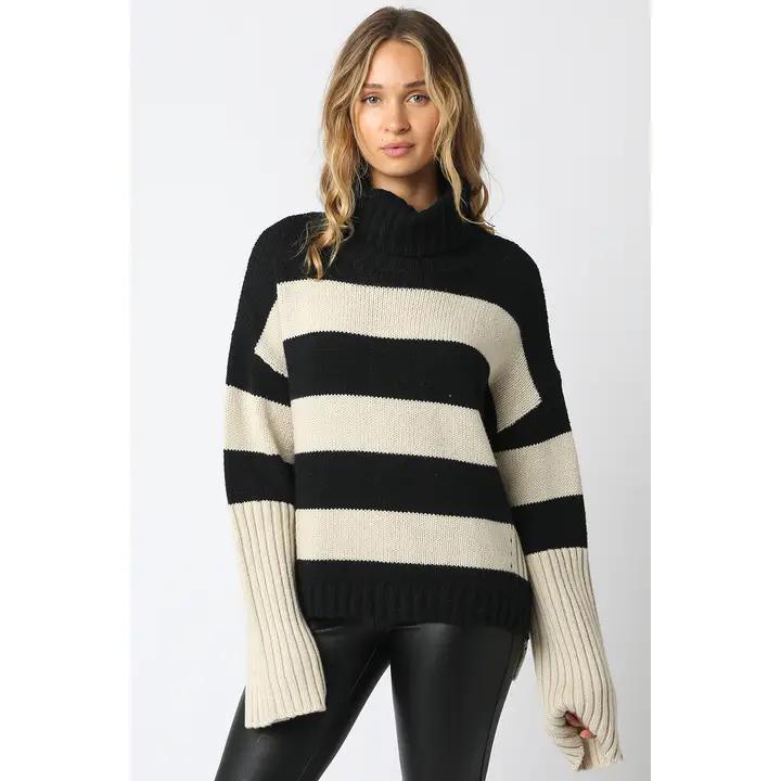 Kaila Oversized Knit Sweater - Black/Khaki