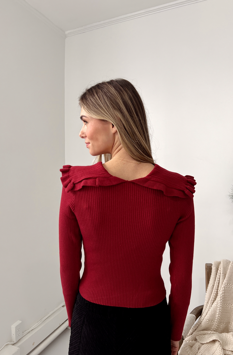 Merry Merry Collar Bow Top - Ruby