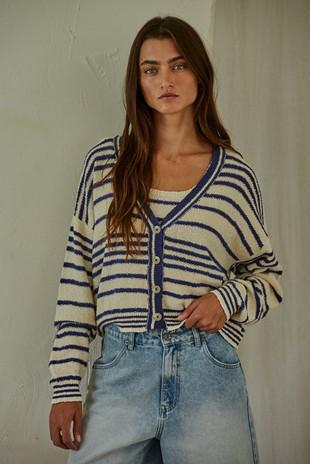 Addie Striped Cardigan Sweater - Blue