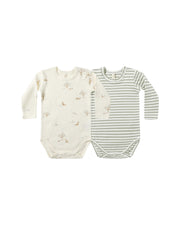 Quincy Mae Jersey Bodysuit 2 Pack - Fox Land/ Fern Stripe