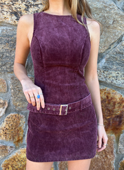 On The Spot Mini Belt Dress - Dark Maroon