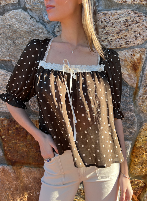 Sweet Talker Ribbon Dot Top - Brown