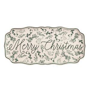 Merry Christmas Green Toile Tray