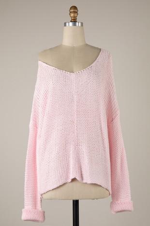 The Slouchy Cable Knit - Baby Pink