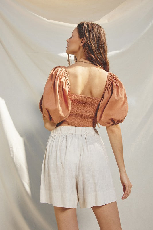 Cotton Cutout O Ring Crop Top - APRICOT