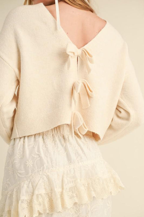 Back Bow Knit Sweater Top Cream
