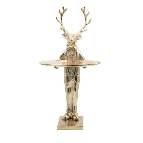 Cast Aluminum Deer with Tray, Gold Finish