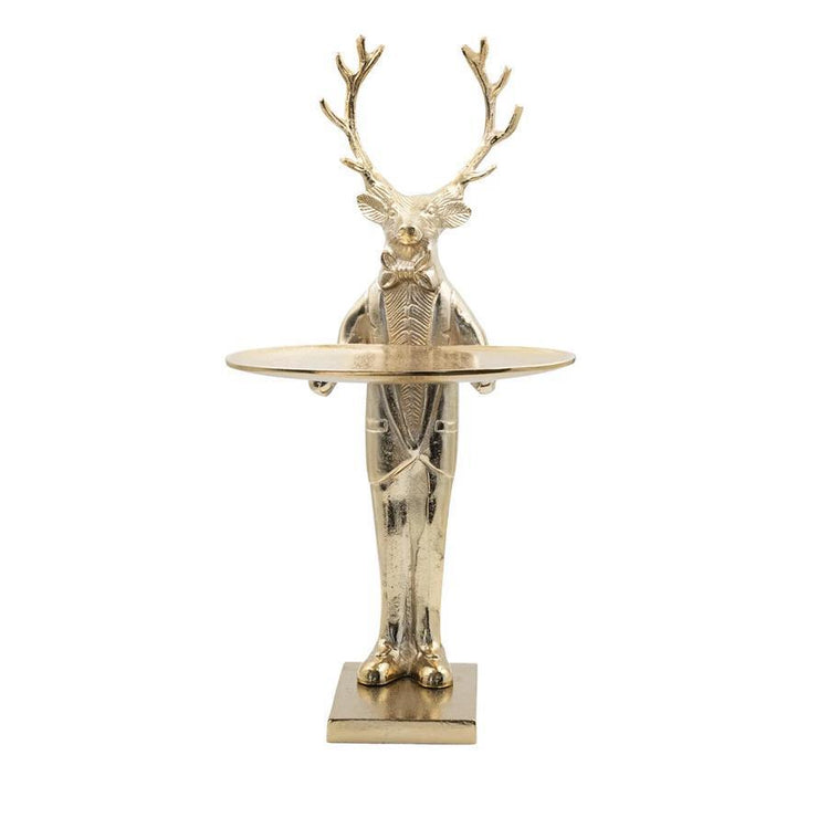 Cast Aluminum Deer with Tray, Gold Finish