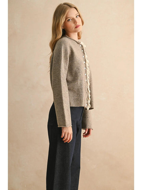Lovelace Trim Cardi - Mocha