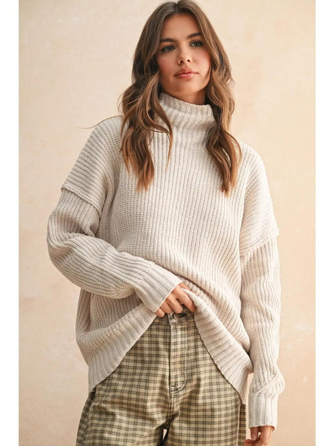 The Chenille High Neck Sweater - Cream