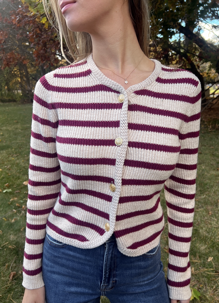 Gia Sweater Cari - Oatmeal/ Crimson