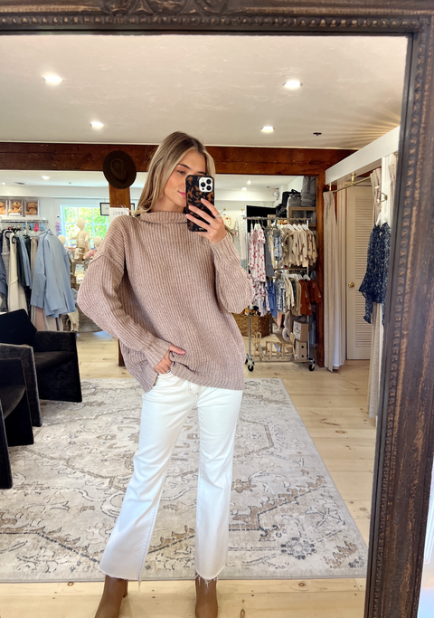The Chenille High Neck Sweater - Sand