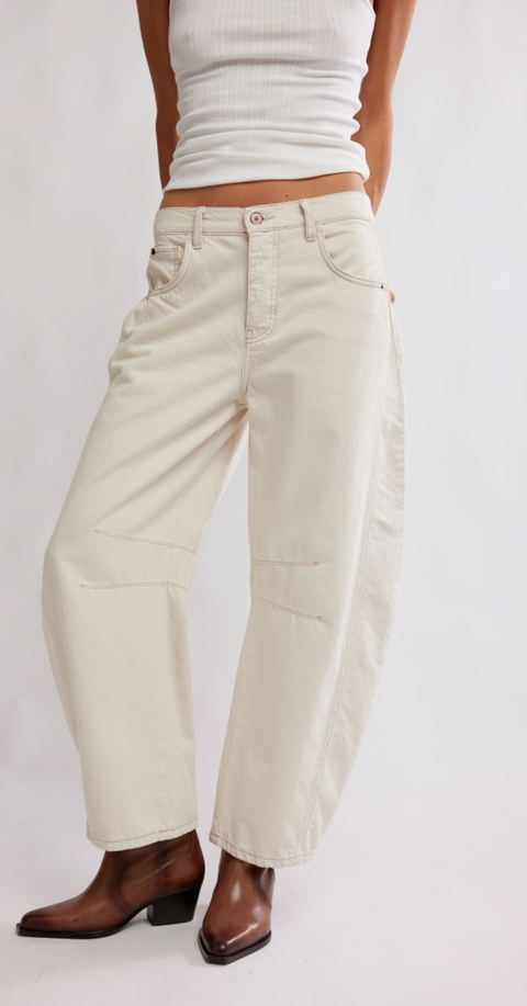 We The Free Good Luck Mid-Rise Barrel Jeans in Milk