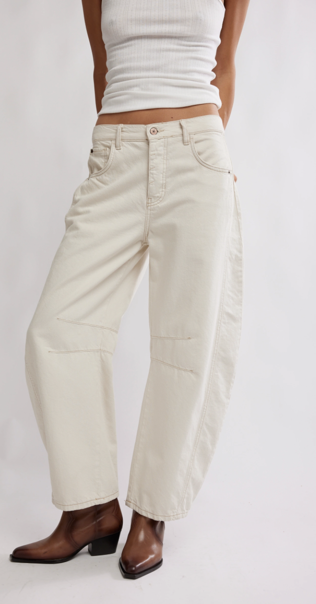 We The Free Good Luck Mid-Rise Barrel Jeans in Milk