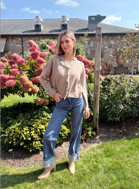 Lovelace Trim Cardi - Mocha