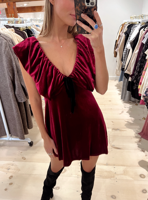 Something Velvet Mini Dress - Burgundy