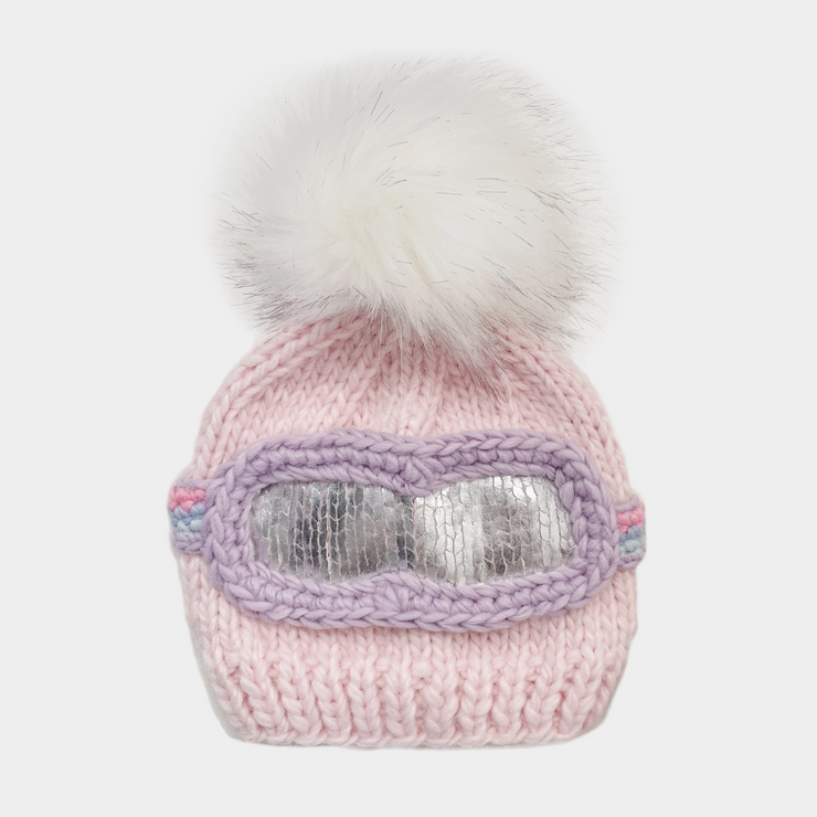 Holiday Ski Goggles Hat, Baby Pink | Baby & Kids Winter Beanie