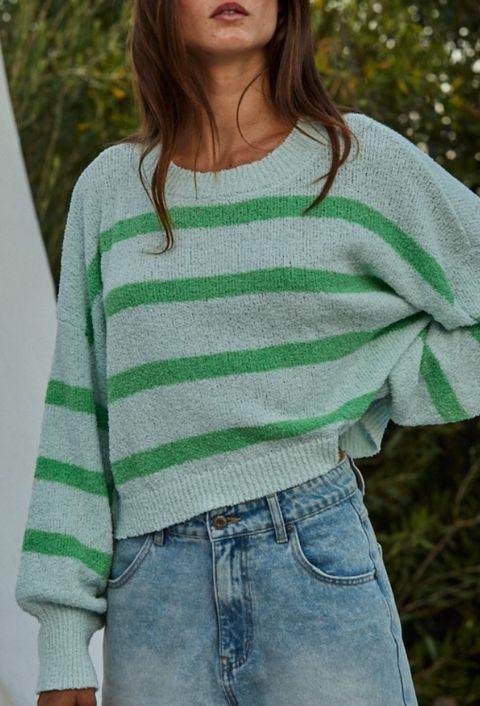 Rowan Striped Sweater Top - Mint Green