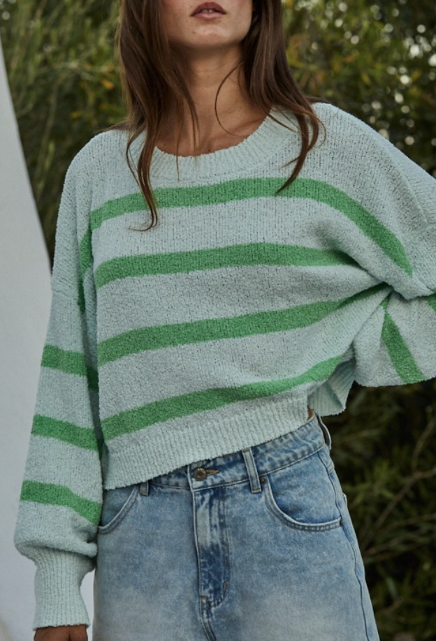 Rowan Striped Sweater Top - Mint Green