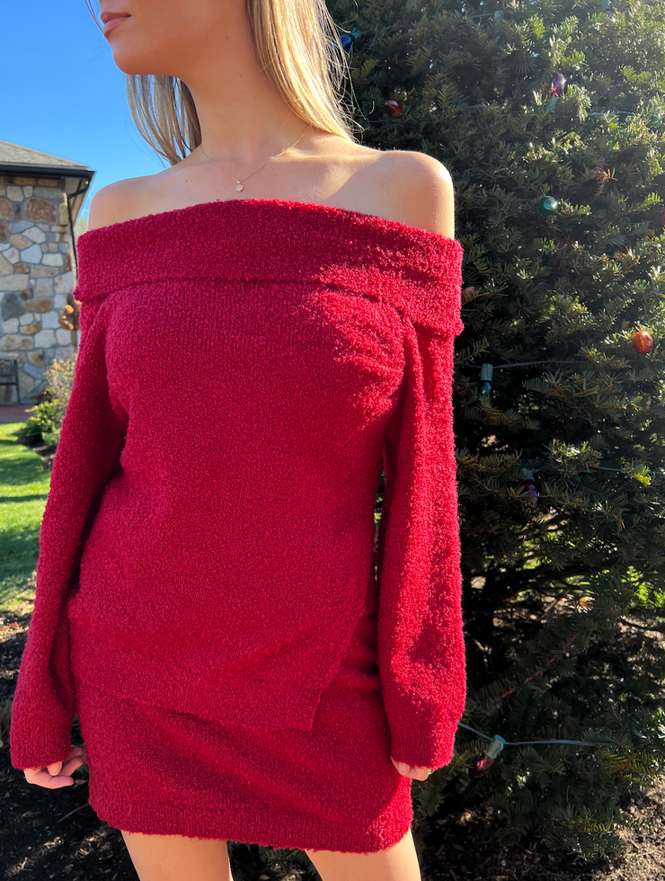 Merry Vibe Off The Shoulder Sweater - Red