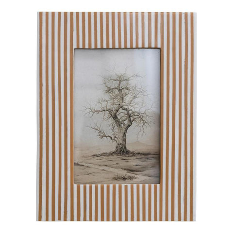 Resin Striped Photo Frame, White & Caramel Color 4x6