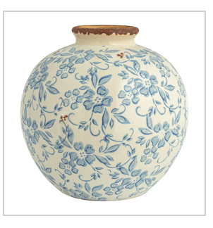 Terracotta Vase with Transferware Pattern