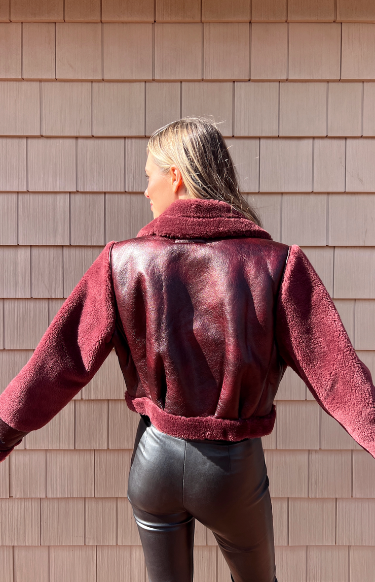 Maroon Sherpa Bonded Jacket