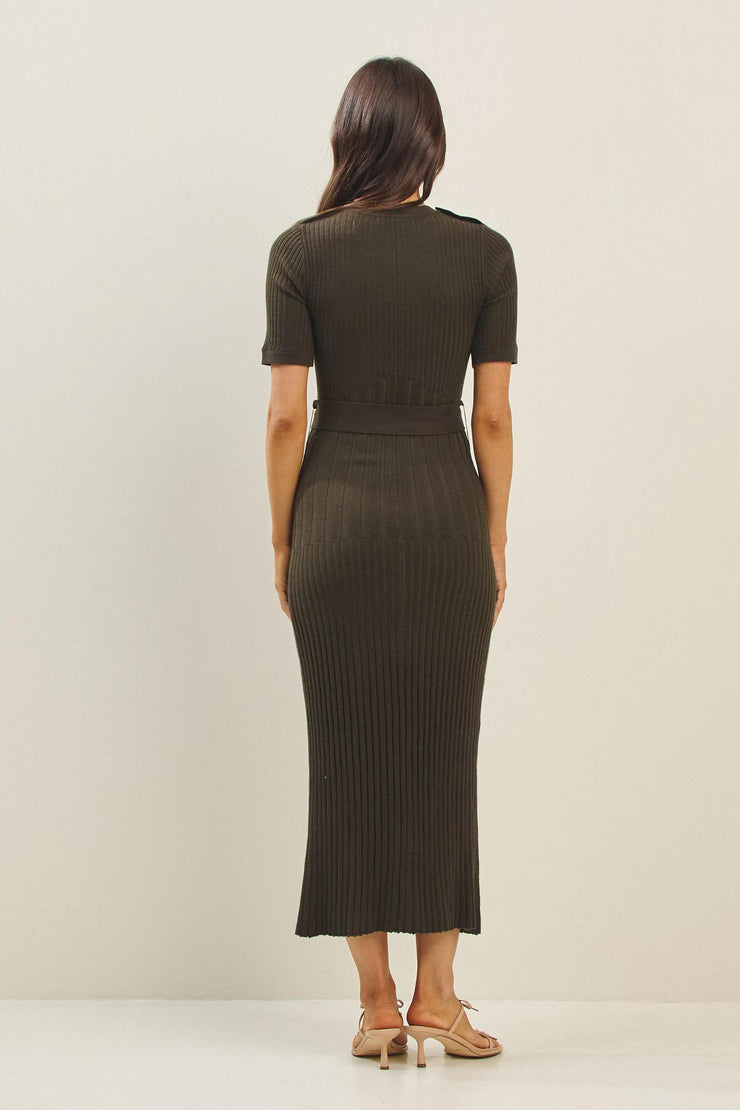 Wishlist Ribbed Belt Dress - Dark Olive