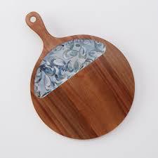 Wooden Pewter Shells Serving Tray - Round