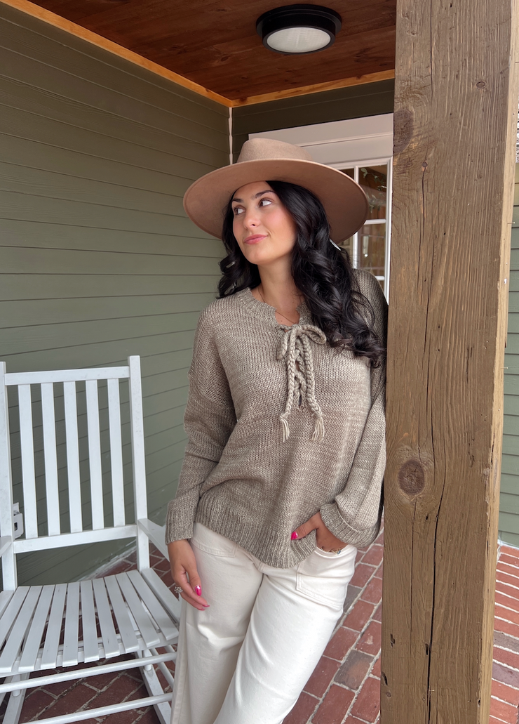 Lace Up Babe Sweater - Olive