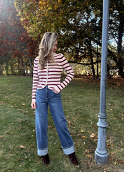 Gia Sweater Cari - Oatmeal/ Crimson