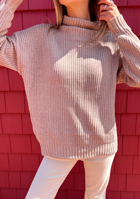 The Chenille High Neck Sweater - Sand