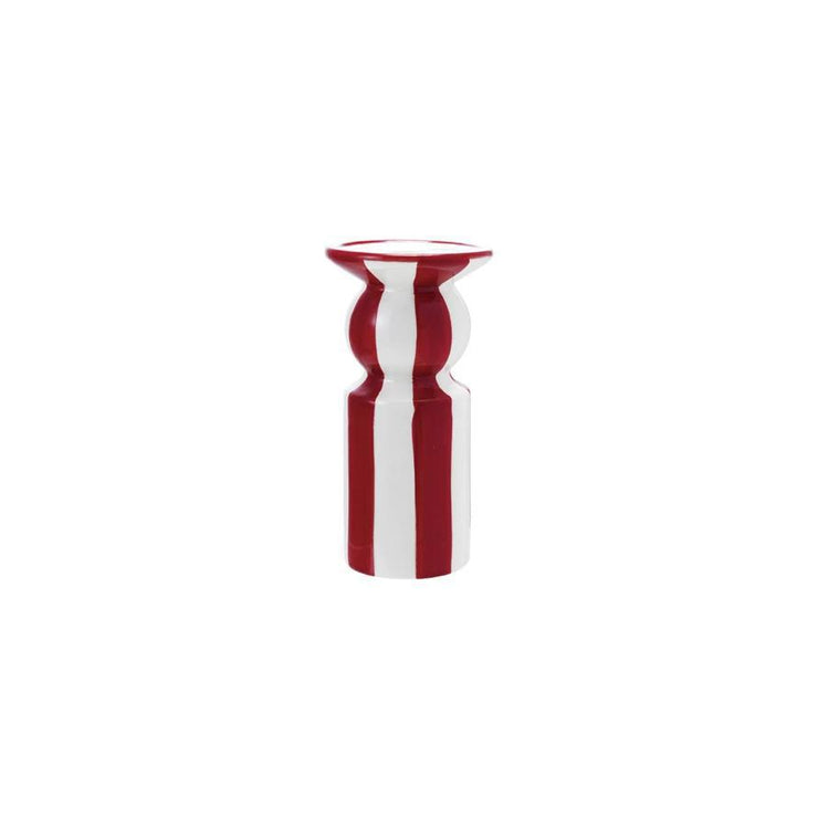 Red and White Ceramic Striped Taper Holder