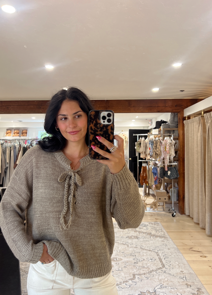 Lace Up Babe Sweater - Olive