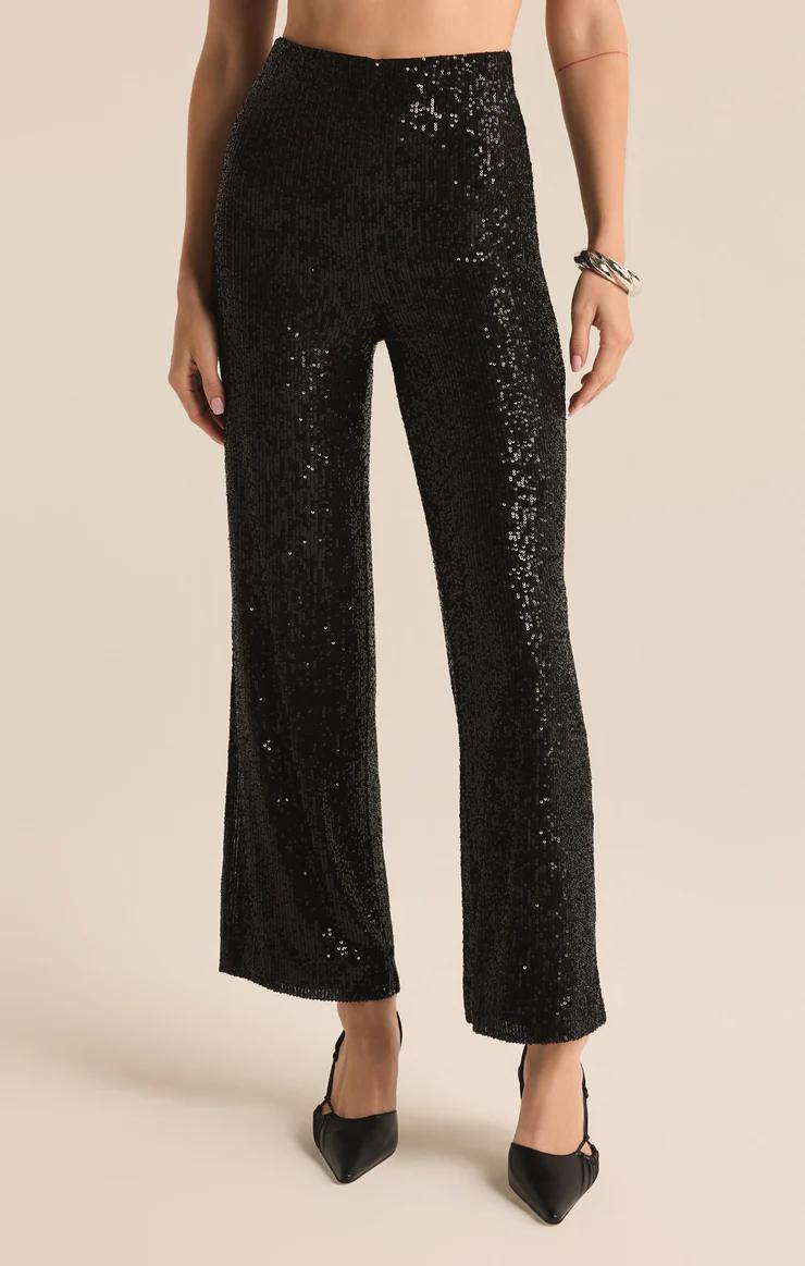 Black Pants Skylar Sequin Cropped Pant