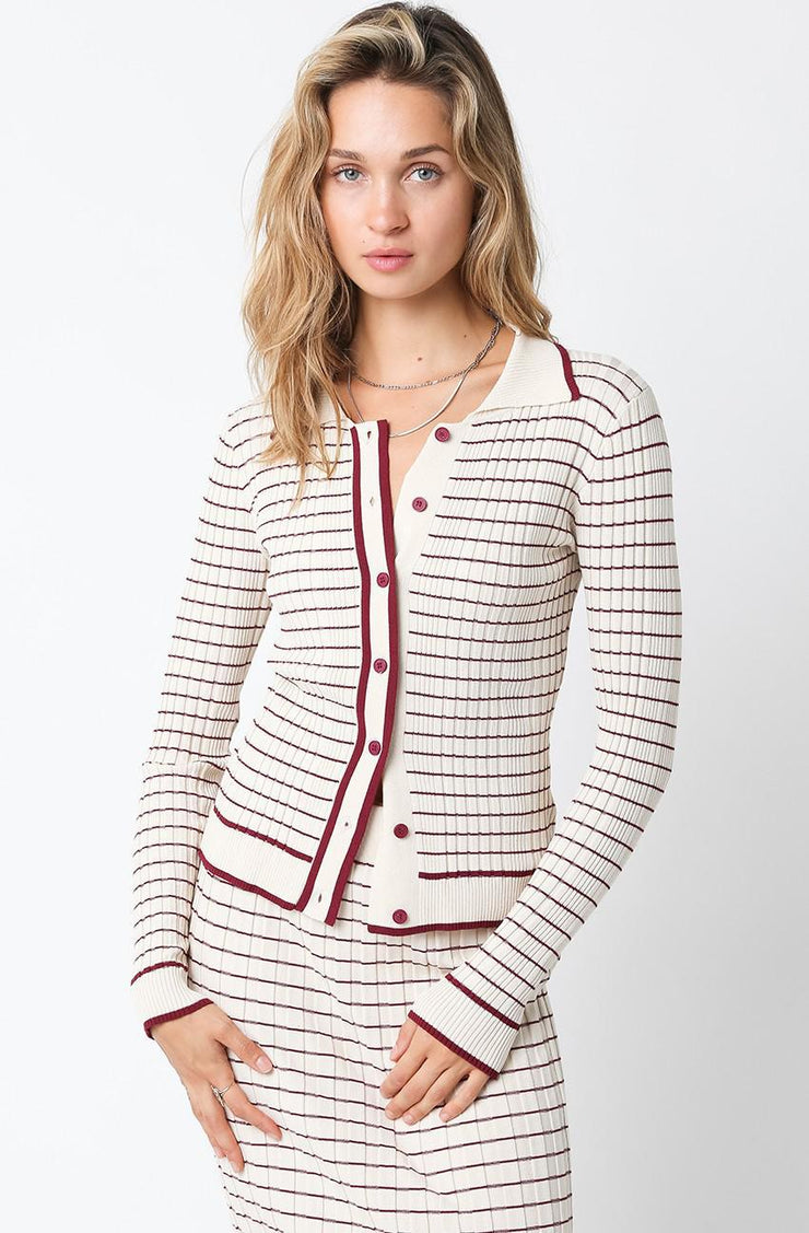 Celine Sweater - Cream/ Crimson