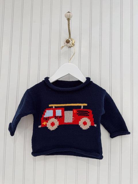Fire Truck Roll Knit Sweater - Navy