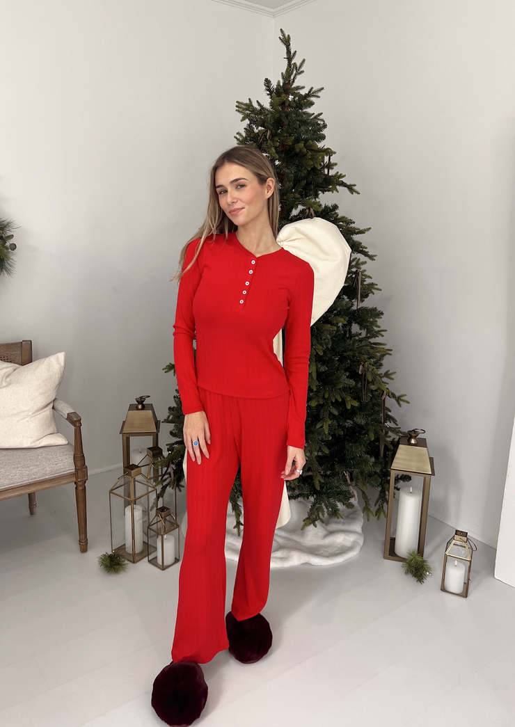 Luxe Pointelle Pant in Festive Red