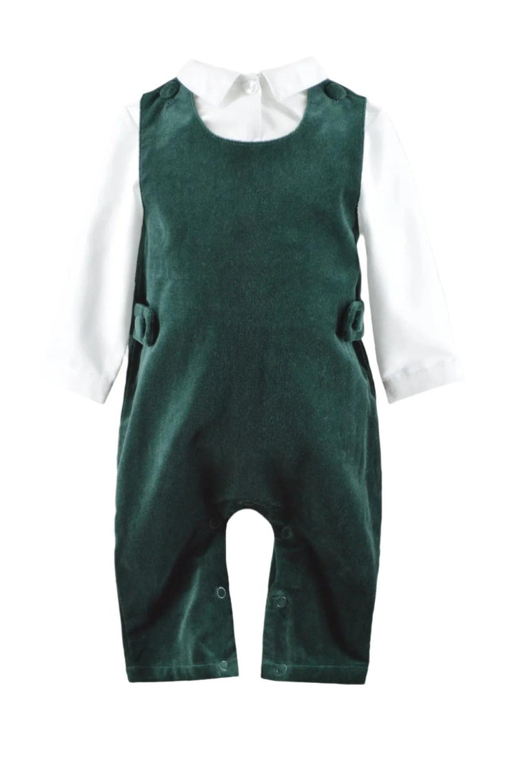 Baby Boy Green Velvet Long Romper