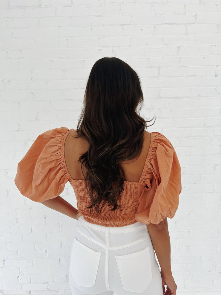 Cotton Cutout O Ring Crop Top - APRICOT