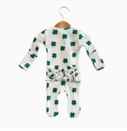 Organic Waffle 2-Way Zip Ruffle Footie, Clover